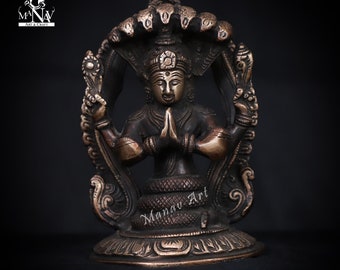 真鍮製パタンジャリ像：ヨガの神の彫刻、ヨガスクールの装飾（12インチ