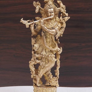 Krishna statue, 35 CM Brass Krishna idol, Banke Bihari ji Figurine, Govinda, SHREE KRISHNA For Temple, Home, office, pooja,Decor, Gifts.