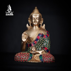 Brass Buddha statue- 15CM Brass Buddha Figurines, Buddha Idol, Buddha Statue, Brass Ring work Buddha for Temple, Home, Corner,  Decor, gifts