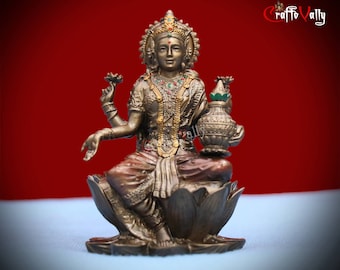 Goddess Lakshmi 8CM Statue Sitting on Lotus, Lakshmi Idol, Lakshmi figurine, Goddess of Money, Lakshmi for pooja room, temple, Car deskbord.