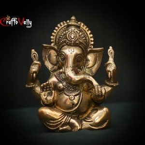 Brass Ganesha statue, 15 CM Ganesh Idol, Ganesha Figurine, Elephant head God, Antique Ganesha For Home, Decor, Temple, Pooja, Gifts.