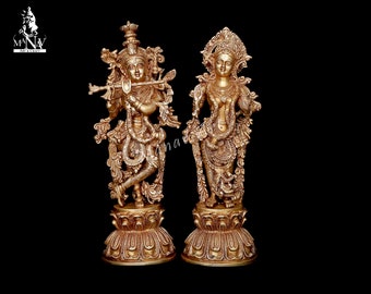 真鍮製ラーダ クリシュナ像、16.5 CM ラーダ クリシュナ像 立っている