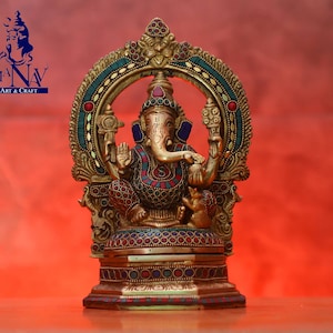 Brass Ganesha statue, 25 CM brass ganesha figurine, God of beginnings, Gajanana statue for Pooja room, best gifts, Decor, Office, Temple.