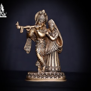 Radha Krishna statue, 15 CM Brass Radha Krishna Statue, Medium Radha Kisnaa, Radha Krishna for Home, Temple, Office, Entrence, Gifts, Puja