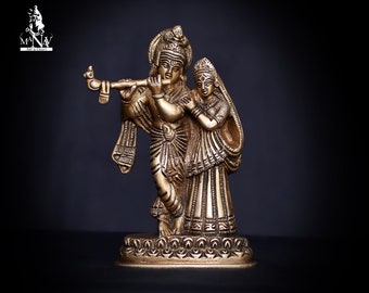 Radha Krishna standbeeld, 15 CM Brass Radha Krishna standbeeld, medium Radha Kisnaa, Radha Krishna voor thuis, tempel, kantoor, entree, geschenken, puja