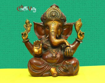 Estatua de Ganesha de latón: Ídolo Ganpati de 33 cm para decoración del hogar