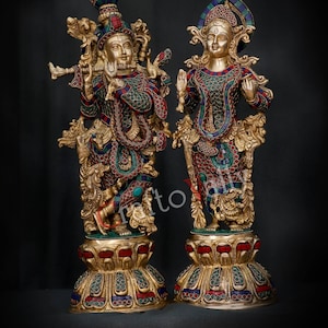 Radha Krishna statue, 46 CM Brass Statue,Radha Mohan, Medium Radha Krishna, Radha Krishna for Home, Temple, Office, Entrence, Gifts, Puja.