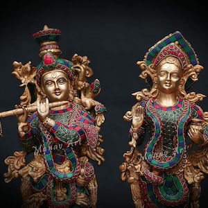 Radha Krishna statue, 46 CM Brass Statue,Radha Mohan, Medium Radha Krishna, Radha Krishna for Home, Temple, Office, Entrence, Gifts, Puja.