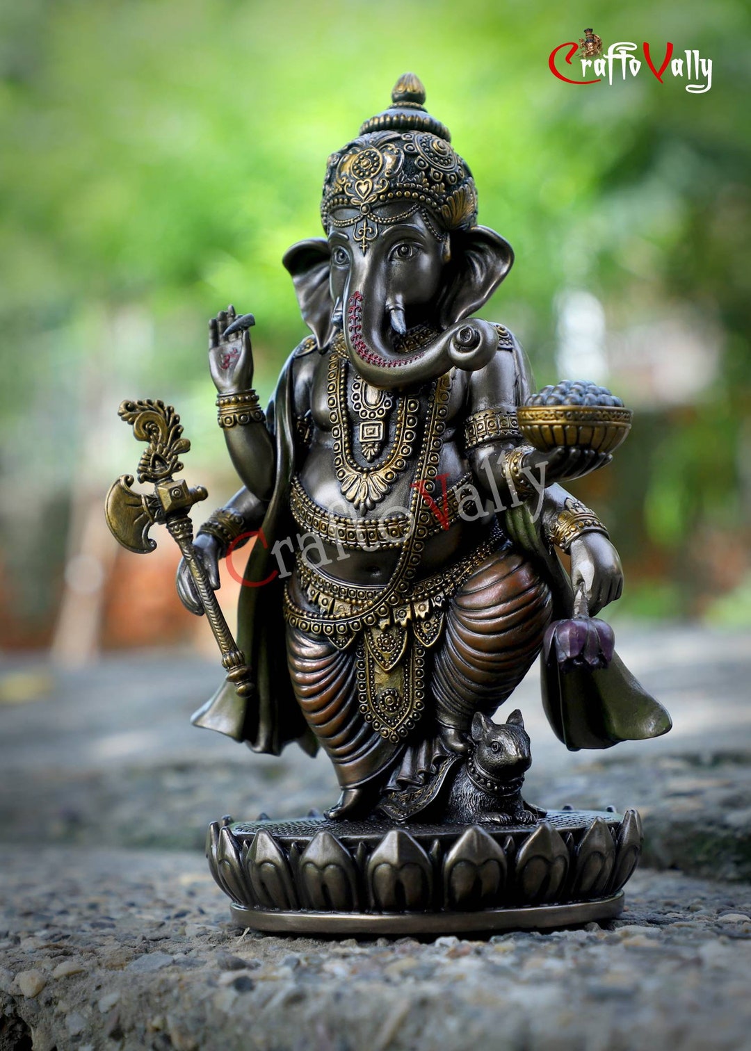 ガネーシャ　銅像　象　神 ガネーシャ像、高さ18cmのブロンズ製ガネーシャ神像（ラウト