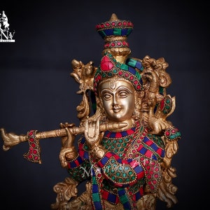 Krishna statue, 45 CM Brass Krishna Statue, Large size Krishna Idol, Lord Krishna Ji for Temple, Office, Decor, Corner, pooja, Gifts.