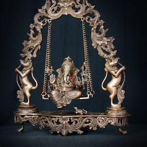 Brass Ganesha statue, 45CM Statue idol, Brass Lord Ganpati, Swing Ganesha Idol, jhula Ganesha For Home, Temple, Decor, Gift, new beginning