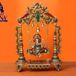 Brass Ganesha statue, 65 CM Large Size Brass Swing Ganesha on Jhula, Brass Ganesha For Beginning, Home, Decoration, Temple, Corner, bestGift