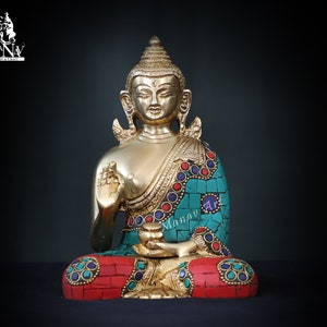 Brass Buddha statue- 15CM Brass Buddha Figurines, Buddha Idol, Buddha Statue, Brass Ring work Buddha for Temple, Home, Corner,  Decor, gifts