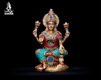 Brass Lakshmi Statue (16 CM): Hindu Goddess of Wealth Decor
