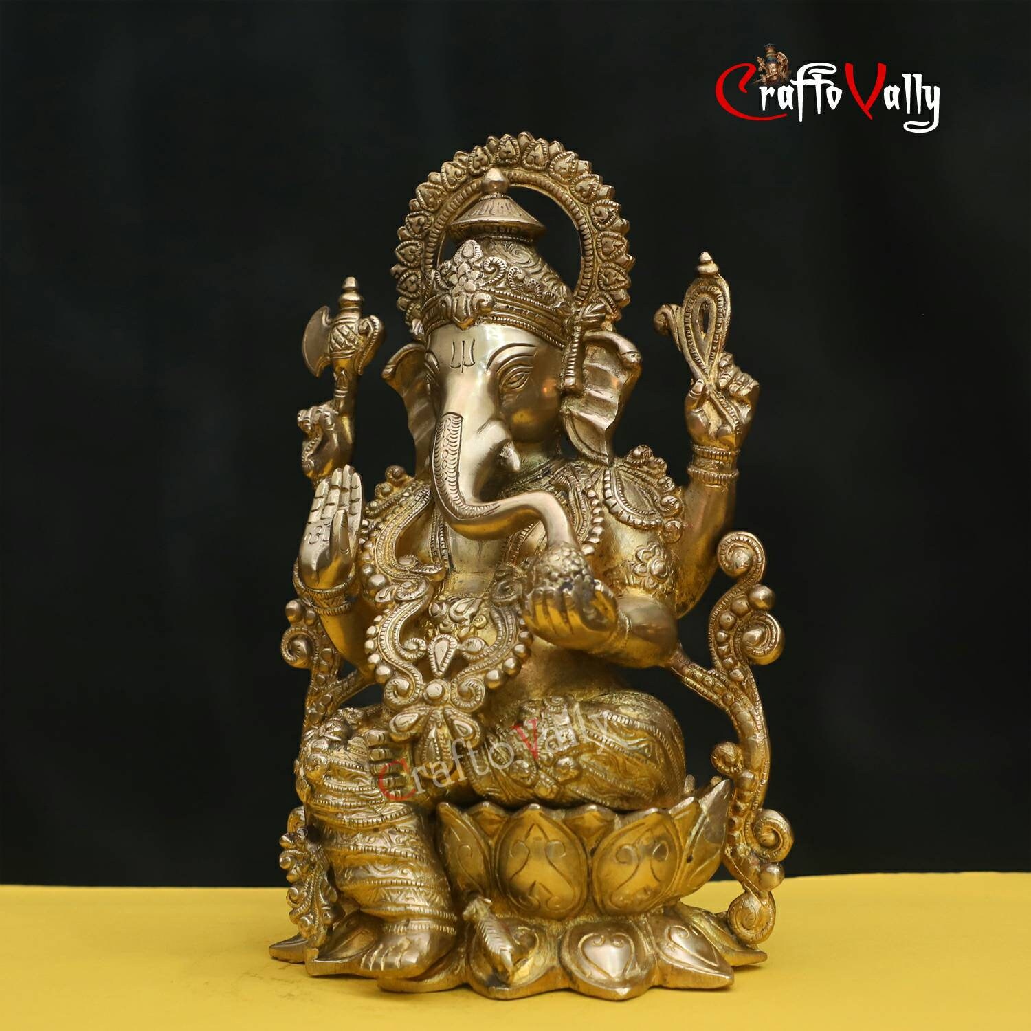 金色のガネーシャ像のレプリカ 真鍮製ガネーシャ像：12.5インチのガネーシャ像、ヒンドゥー教寺院の