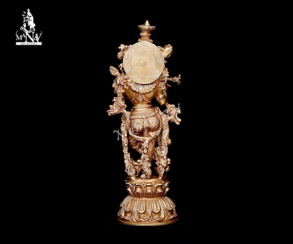 真鍮製クリシュナ像：45 cm アンティーク仕上げの祭壇用偶像 - Etsy 日本
