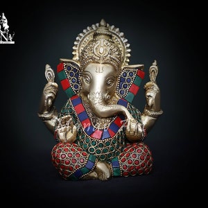 Ganesh statue- 15CM Ganesha statue in Brass, Ganesh figurine, Ganpati sculpture, Ganesha for Temple, Pooja, decor, office, Gifts, corner.