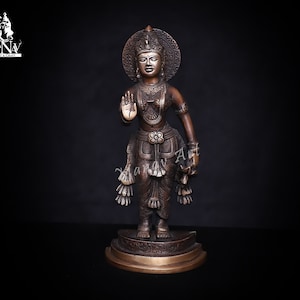 Brass Goddess Radha, 27.5 CM Brown Antique Statue, Dual Tone Radha Idol, Radha Rani Figurine for Home, Decor, Temples, Office, pooja, Gifts.