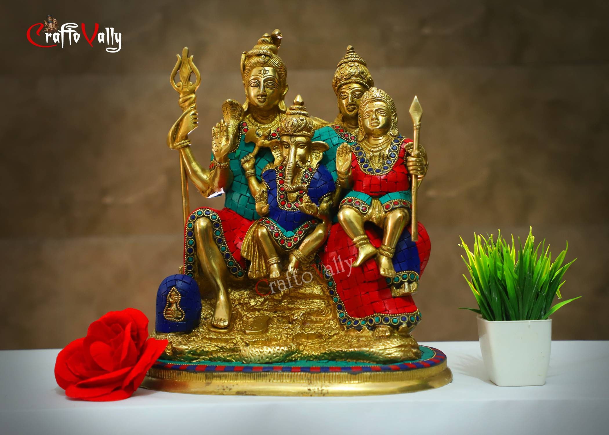 シヴァファミリー 置き物 シヴァファミリー 置き物 大型真鍮製シヴァ神ファミリー像：ヒンドゥー