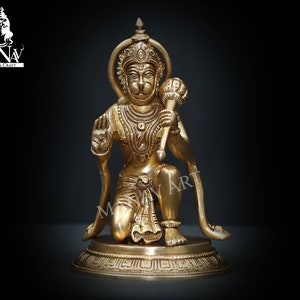 Brass Hanuman Statue, 21 CM Hanumana Idol, Maruti Nandan, Hanuman ji figurine, Bajrangbali for Temple, corner, House, decor, office, Gifts.
