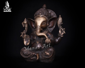 Estatua de Ganesha de latón: Ídolo de Ganesha de 20 cm para la decoración del templo