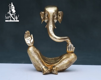 真鍮製ガネーシャ像：宝石象嵌ヒンドゥー教の象神（15 CM） - Etsy 日本