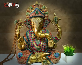 Large Brass Ganesh Statue: Hindu Elephant God Idol, Home Decor (42.5CM)