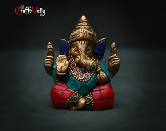 Brass Ganesh statue, Small  ganesh idol, God ganesha, Ganesha figurine, Ganpati sculpture, Gajanan Statue for Pooja room, Gifts.