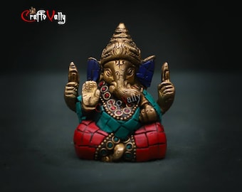 Brass Ganesh statue, Small  ganesh idol, God ganesha, Ganesha figurine, Ganpati sculpture, Gajanan Statue for Pooja room, Gifts.