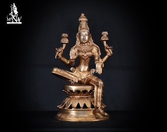 Brass Lakshmi Statue (30CM): Hindu Goddess of Wealth & Prosperity