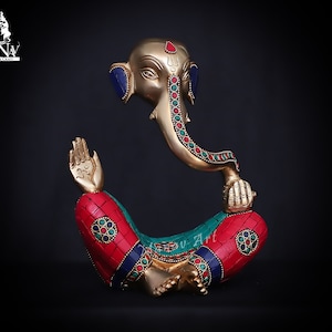 Brass Ganesha Statue, 15 CM Ganesh idol, Brass Ganesha figure, Ganpati Figurines, Abstract Ganesha for Home, Decor, Office, corner, gifts.