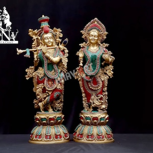 Radha Krishna statue, 46 CM Brass Statue,Radha Mohan, Medium Radha Krishna, Radha Krishna for Home, Temple, Office, Entrence, Gifts, Puja.