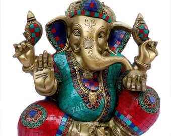 Estatua de Ganesha de latón de 35 cm: ídolo del dios elefante hindú