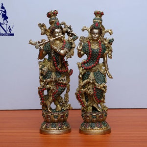 Radha Krishna statue, 35 CM Brass Statue,Radha Mohan, Medium Radha Krishna, Radha Krishna for Home, Temple, Office, Entrence, Gifts, Puja.