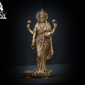Brass Lakshmi Statue, 24 CM Standing Lakshmi idol, Goddess of Money and Wealth, Lakshmi Idol for Temple, decor, office, new beginnings.