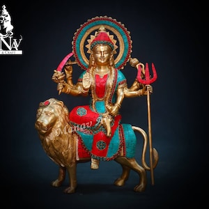 Durga statue 39CM Statue, Devi Durga Idol, Shero Wali Mata, Goddess Durga with Lion, Durga for Home, Temple, Office, Gifts, Pooja, decor