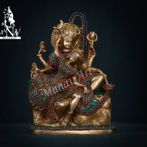 Brass Shankar Parvati statue, 28 CM Shiva Parvati idol, shiv shakti sculpture, Shiva Parvati figurine for Pooja, Meditation, Temple, gifts.