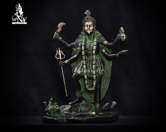 Brass Maha Kali Statue: Hindu Goddess Altar Decor (32 CM)