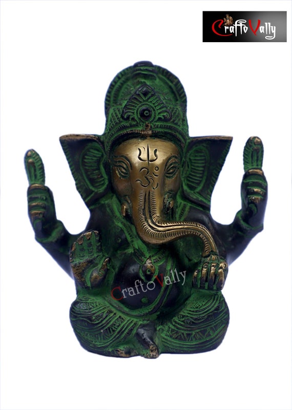 真鍮製ガネーシャ像：幸運の神象、4インチの置物 - Etsy 日本
