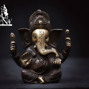 Brass Ganesha Statue, 10 CM Ganesha Idol, Brass Lord Ganesha Figurine, Antique colour Ganesha For Home, Decor, Temple, Pooja, Gifts, Office.