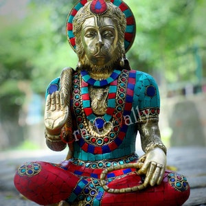 Brass Hanuman Statue,28CM Blessing Hanuman, Hanuman in Yoga Mudras, Monkey God Hanumana, Lord Hanuman For Temple,  Office, Home,corner,Gift!