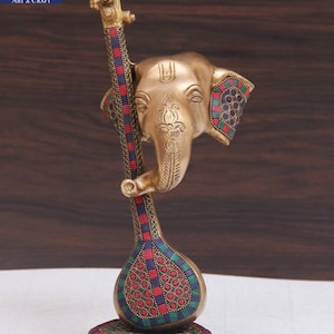 Ganesha Statue- 30CM Brass Ganesh statue,  Ganesha with Veena, Brass Ganpati Figurines, Modern Ganesha for Home, Decor, Office corner gifts.