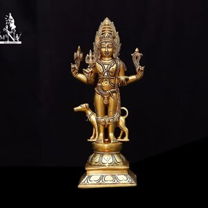 Brass Kaal Bhairav statue, 30 CM Bhairon Baba statue with Dog, Kaal Bhairav idol for Temple, Corner, Home, Decor, Gifts