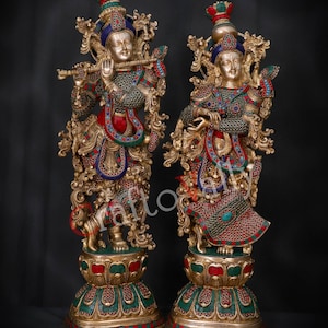 Brass Radha Krishna Statue- 72CM Brass Radha Krishna idol, Large Size Radha Krishna For Temple, Decor, corner, gifts, Pooja.