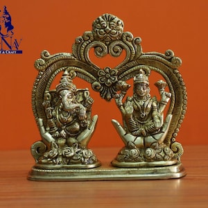 Statue de Ganesha Lakshmi, idole Laxmi Ganesh de 15 cm, laiton Ganesh Lakshmi, figurine Lakshmi Ganesh pour la maison, le temple, le bureau, les cadeaux, la salle Pooja.