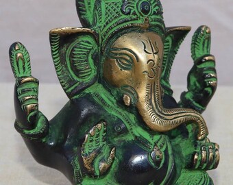 真鍮製ガネーシャ像：幸運の神象、4インチの置物 - Etsy 日本