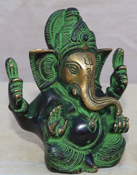 真鍮製ガネーシャ像：幸運の神象、4インチの置物 - Etsy 日本