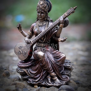 Saraswati 15CM Statue, Saraswati figurine, Goddess of Knowledge, Saraswati Idol for Temple, Home, Office, Corner, Decor, Gifts, Pooja room.