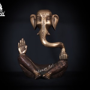 Brass Ganesha Statue- 15 CM Brass Ganesh statue, Abstract Ganpati Figurines, Modern Ganesha for Home, Decor, Office corner gifts.