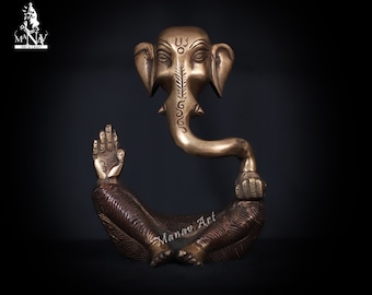 Estatua de Ganesha de latón: Figura de Ganpati con acabado antiguo (15 cm)
